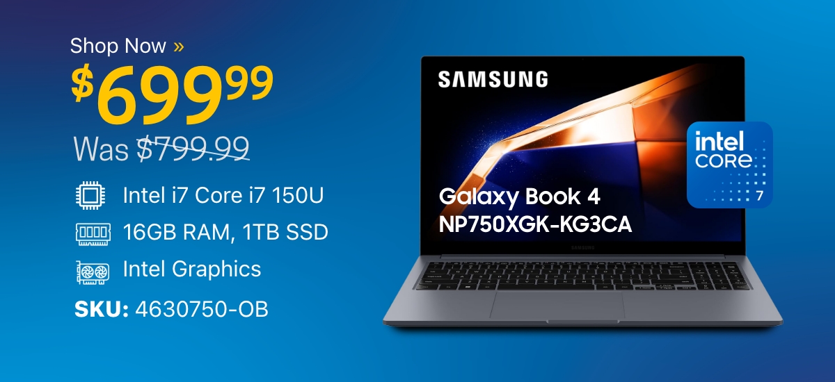 Samsung Galaxy Book4 NP750XGK-KG3CA / Intel Core 7 150U / 16GB RAM / 1TB SSD / 15.6-in / Intel Graphics / Win 11 Home - Open Box (1 Year Warranty)