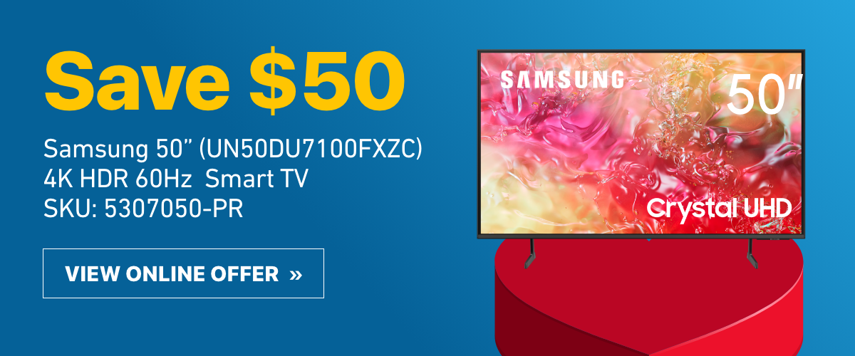 Samsung 50” (UN50DU7100FXZC) 4K HDR 60Hz  Smart TV