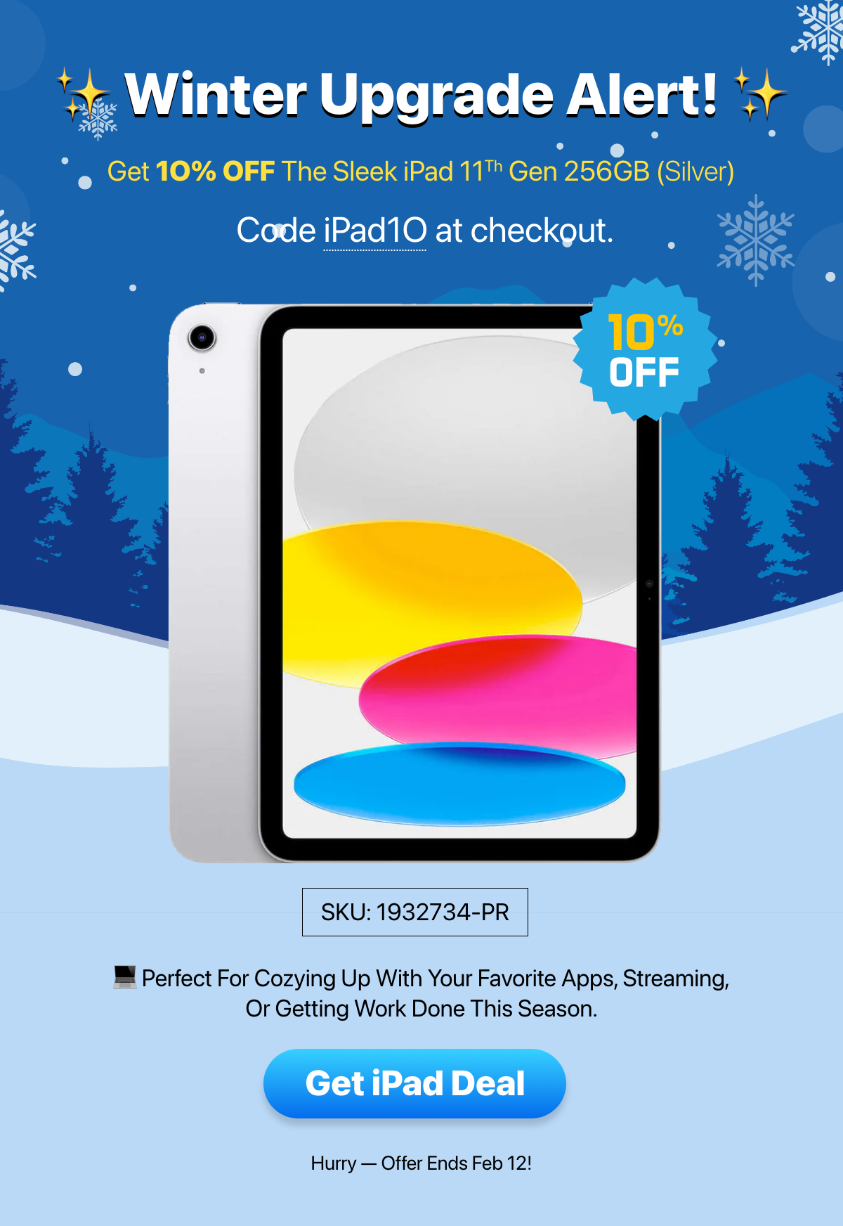 	Silver iPad 11th Generation 256GB with Promo code iPad10