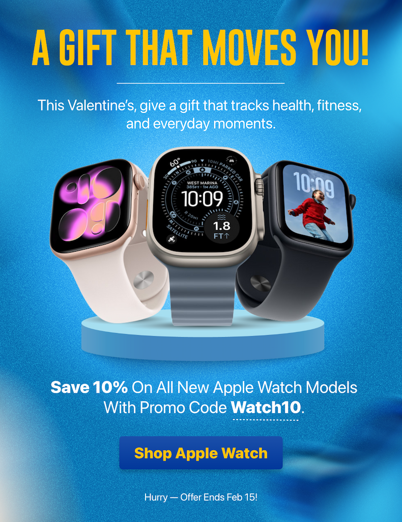Apple Watch 10% off promo code WATCH10 ending Feb 15