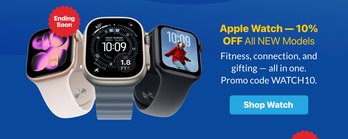Limited-time offers on Apple Watch, iPad, earbuds, and home tech.