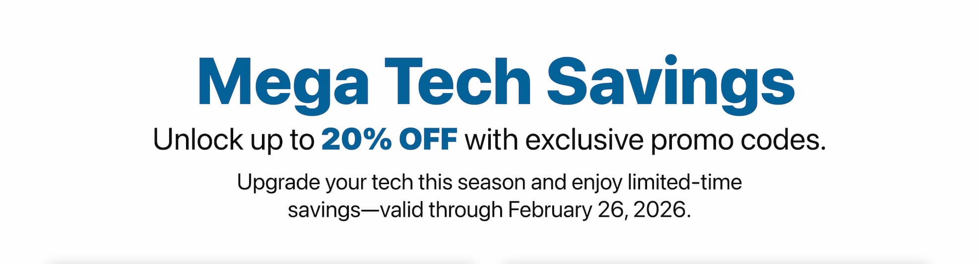 Mega Tech Savings promo banner – discounts on TVs, Soundbars, Apple Watch, and MacBooks, limited-time offer