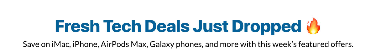 Weekly electronics deals featuring iMac discounts, free AirPods with iPhone purchase, and Samsung Galaxy phone savings.