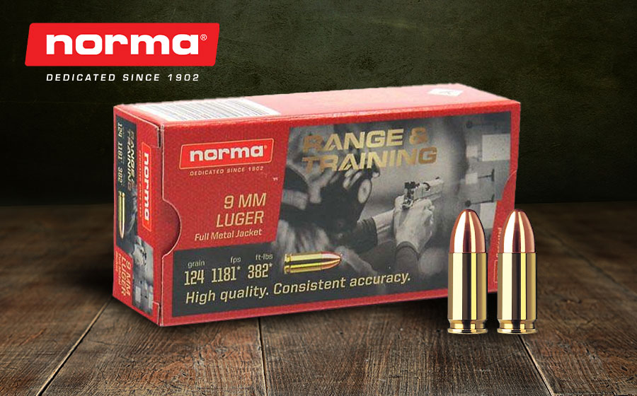 Norma Range Training FMJ 9mm Luger 124 Gr FMJ, 50 Rounds