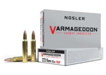 Nosler Varmageddon .223 Remington 62 Grain Flat Base Hollow Point Brass Cased Centerfire Rifle Ammunition