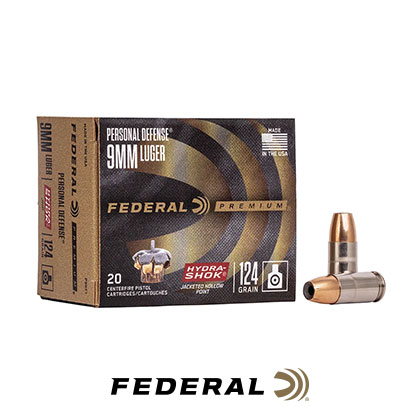 9mm Luger 124 Grain Hydra-Shok Personal Defense, 20 Rounds