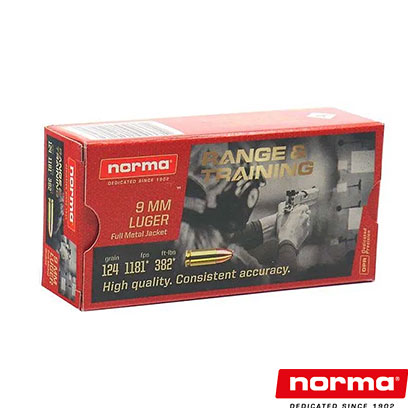 Range&nbsp;Training&nbsp;9mm
Luger 124 Grain FMJ,
20 Rounds