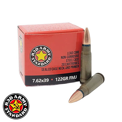 7.62x39mm 122 Grain Full Metal Jacket Ammo, 20 Rounds