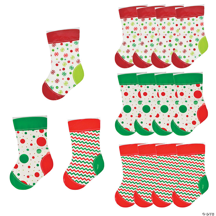 8 1/2" x 14" Medium Christmas Stocking Plastic Treat Bags - 12 Pc.