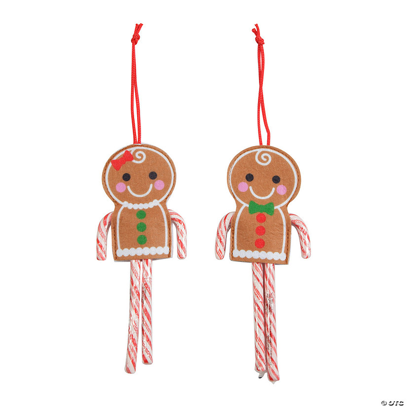 2 1/2" x 4" Gingerbread Candy Cane Cover Felt Christmas Ornaments - 12 Pc.