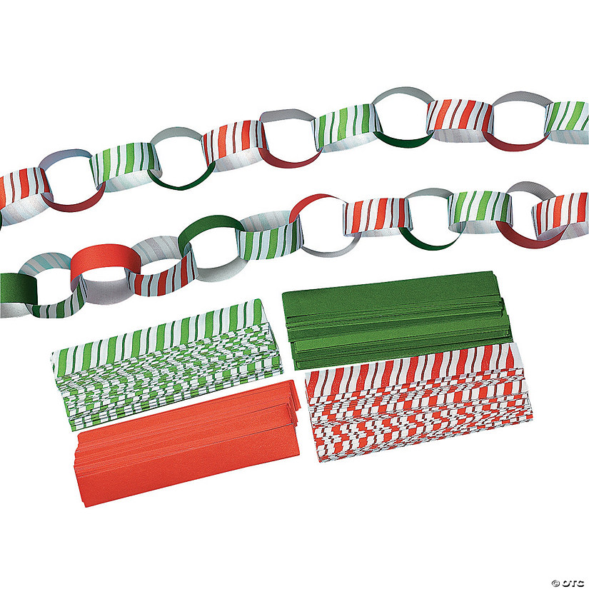 7" Bulk 500 Pc. Candy Cane-Striped Red & Green Paper Chain Strips