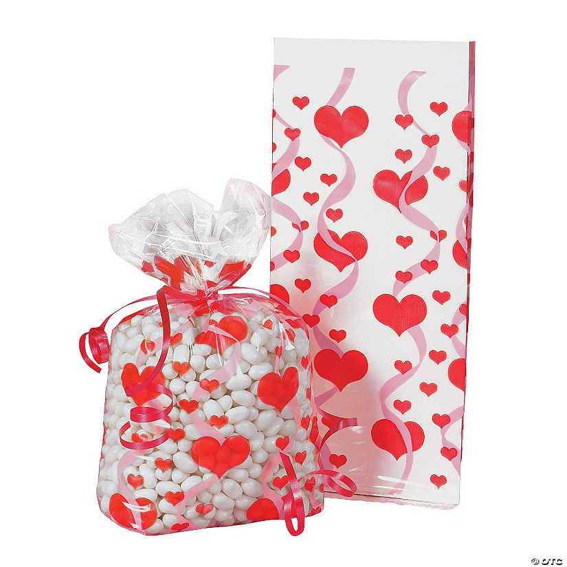 5 1/2" x 11" Valentine's Day Heart Print Cellophane Bags - 12 Pc.