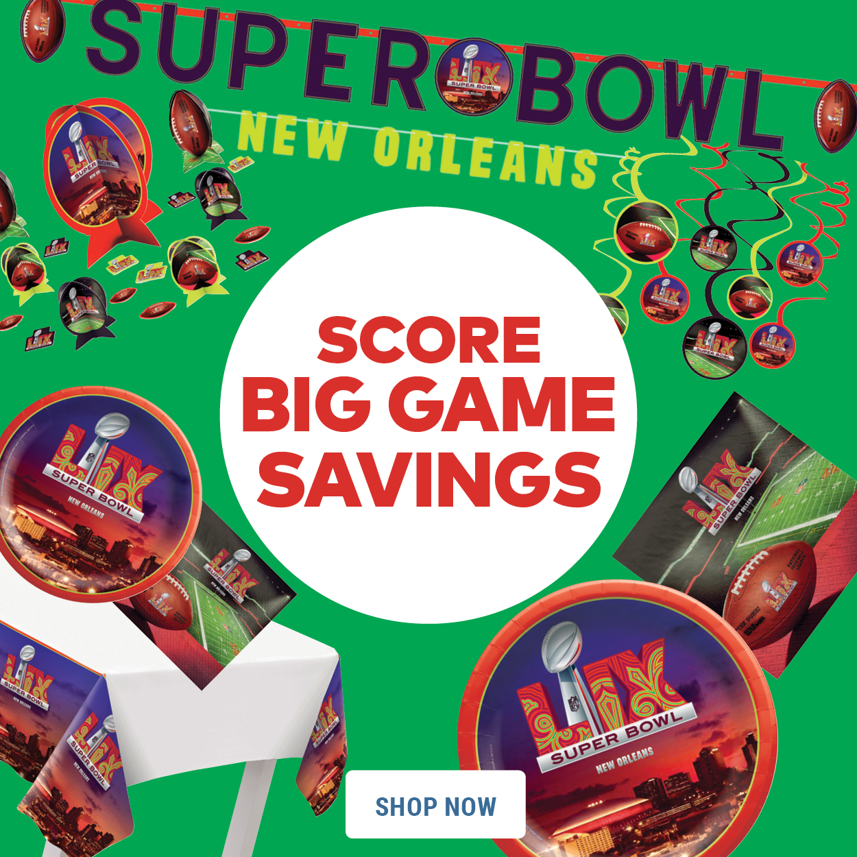 High Score. Low Prices. Save on football party supplies.