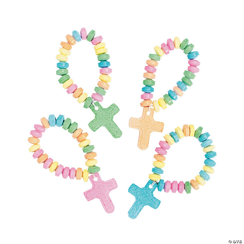 2 1/2" Stretchable Fruit-Flavored Hard Candy Cross Bracelets - 12 Pc.