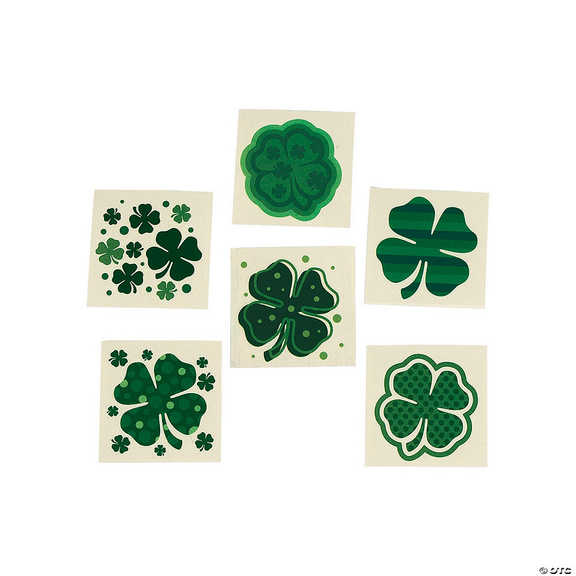 Bulk 72 Pc. St. Patrick's Day Four-Leaf Clover Patterned Tattoos