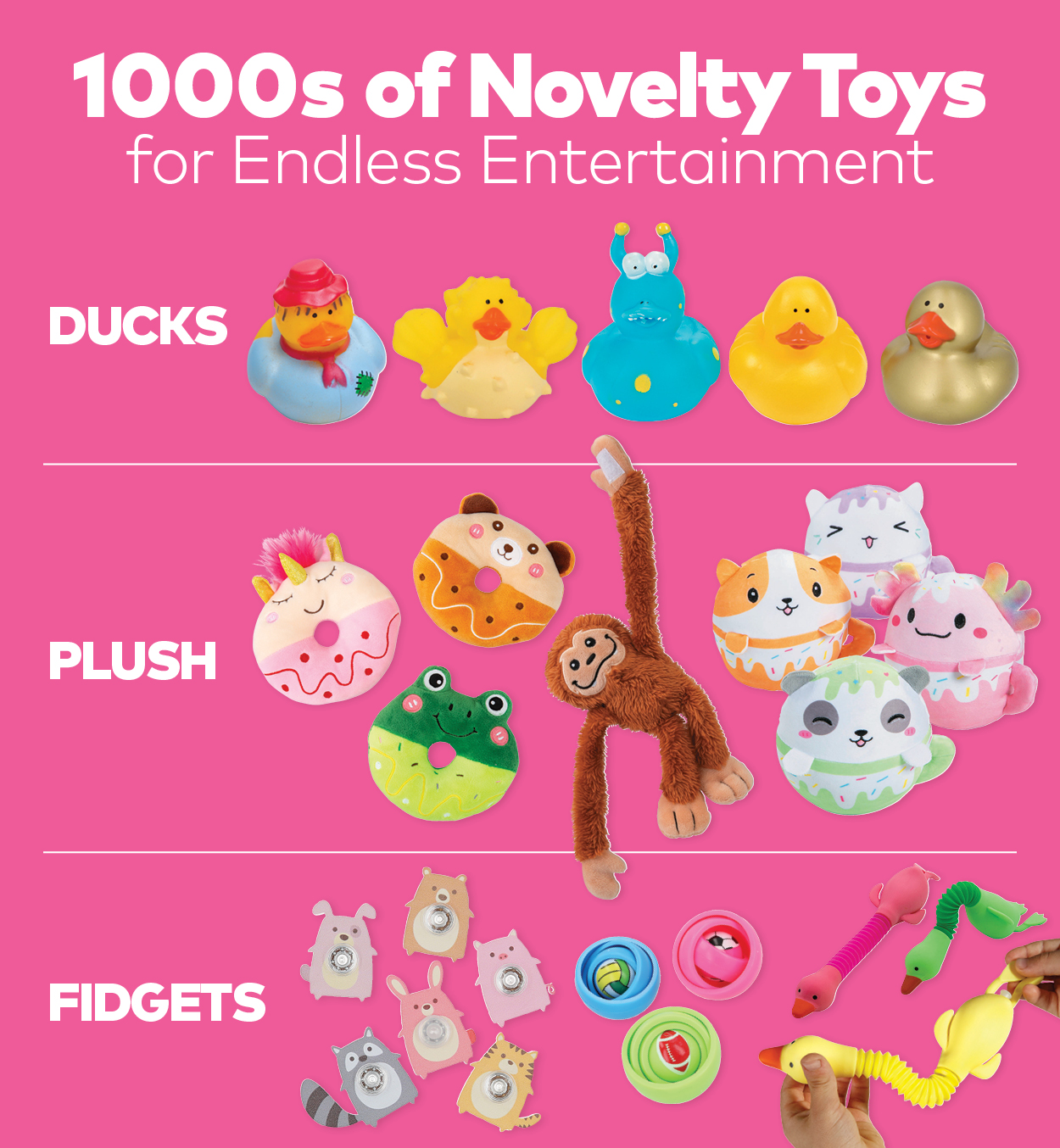 1000s of Novelty Toys for Endless Entertainment - Ducks, Plush, Fidgets