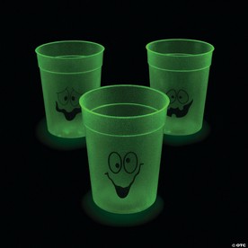 Glowing Spooky Face Halloween Plastic Cups - 12 Pc. | Perfect for Festive Dinner Parties