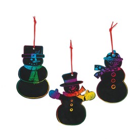 5" Magic Color Scratch Snowman Cardstock Christmas Ornaments - 24 Pc.