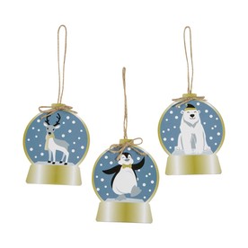 4 1/4" Winter Animal Snow Globe Wood Christmas Ornaments - 12 Pc.