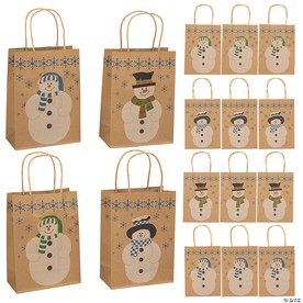 6 1/2" x 9" Medium Happy Snowman Kraft Paper Gift Bags - 12 Pc.