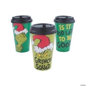 5" 16 oz. Dr. Seuss™ The Grinch Squad Disposable Paper Coffee Cups with Lids - 12 Ct.