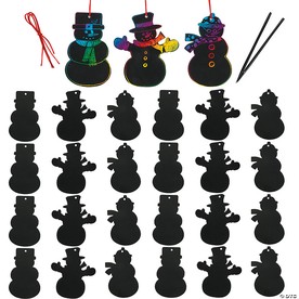 5" Magic Color Scratch Snowman Cardstock Christmas Ornaments - 24 Pc.