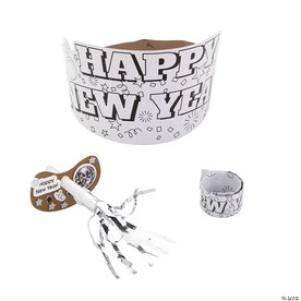 Color Your Own New Year’s Eve Crown, Slap Bracelet & Party Horn Crafts Mix - Makes 12