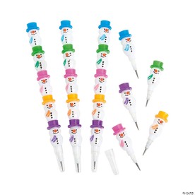 5 1/2" Stackable Point Multicolor Plastic Snowman Pencils - 12 Pc.
