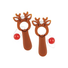 4 1/2" Bulk 48 Pc. Reindeer Catch-a-Nose Christmas Plastic Paddleball Games