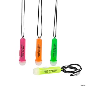 3 1/2" Mini Jesus Is the Light Plastic Flashlights on a Breakaway Rope - 12 Pc.