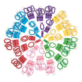 4" Bulk 72 Pc. Classic Solid Color Plastic Whistle  Keychains with Coil Wristbands