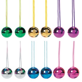 1 1/2" Bright Colors Disco Ball Necklaces Assortment - 12 Pc.