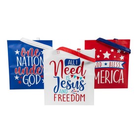 15" x 17" Large Faith Fourth of July Nonwoven Tote Bags - 12 Pc.