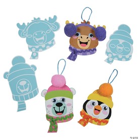 5 1/4" – 6 1/4" Magic Color Scratch Embellished Winter Animal Ornaments - 12 Pc.