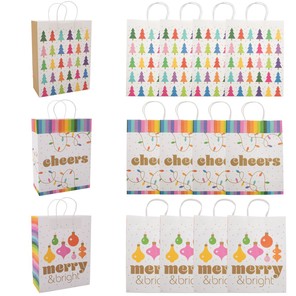 10" x 13" Large Rainbow Holiday Essentials Kraft Paper Gift Bags – 12 Pc.