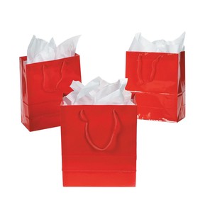 7 1/2" x 3 1/2" x 9" Medium Red Paper Gift Bags with Tags - 12 Pc.