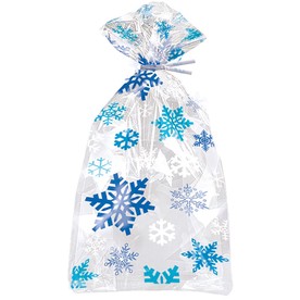 5" x 11" Blue & White Snowflakes Cellophane Bags - 20 Pc.
