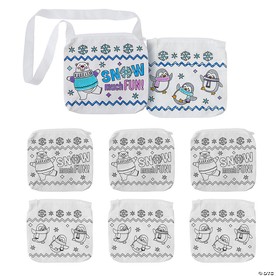 8 1/2" x 7" Medium Color Your Own Winter Snow Much Fun Canvas Crossbody Bags – 6 Pc.