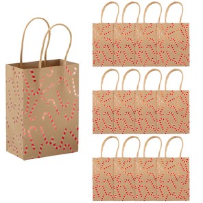5" x 7" Small Brown Candy Cane Kraft Foil Paper Gift Bags – 12 Pc.
