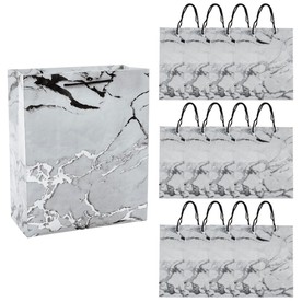 7 1/2" x 9" Medium Silver Marble Paper Gift Bags - 12 Pc.