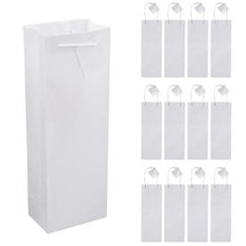 4 3/4" x 3" x 14" White Paper Wine Gift Bags with Tags - 12 Pc.