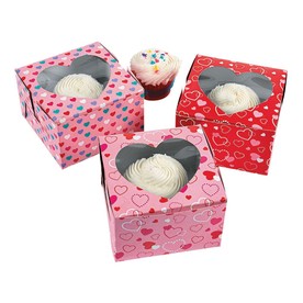4 1/2" x 2 3/4" Valentine's Day Cardstock Cupcake Boxes - 12 Pc.