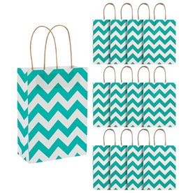 6 1/2" x 9" Medium Turquoise Chevron Kraft Paper Gift Bags - 12 Pc.