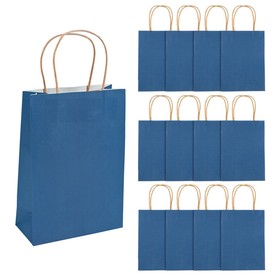 6 1/2" x 9" Medium Navy Kraft Paper Gift Bags - 12 Pc.