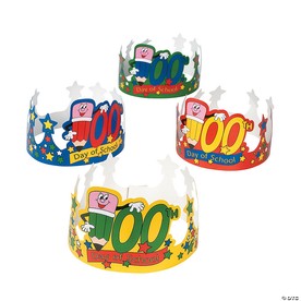 22 1/2" x 5" 100th Day of School Adjustable Cardstock Crowns - 12 Pc.