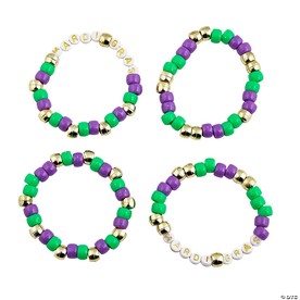 Colorful Mardi Gras Pony Bead Bracelets - 24 Pc. Perfect for Parades and Parties