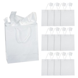 7 1/2" x 3 1/2" x 9" Medium White Paper Gift Bags - 12 Pc.