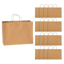 16" x 12" Large Kraft Paper Shopper Bags - 12 Pc.