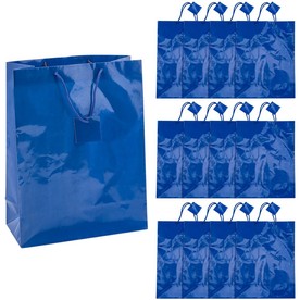 10" x 13" Large Royal Blue Paper Gift Bags with Tag - 12 Pc.