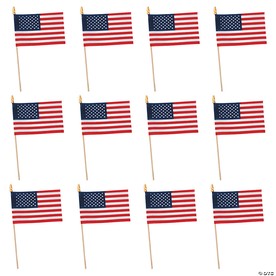 6" x 4" Small Cloth American Flags on Wooden Sticks - 12 Pc.